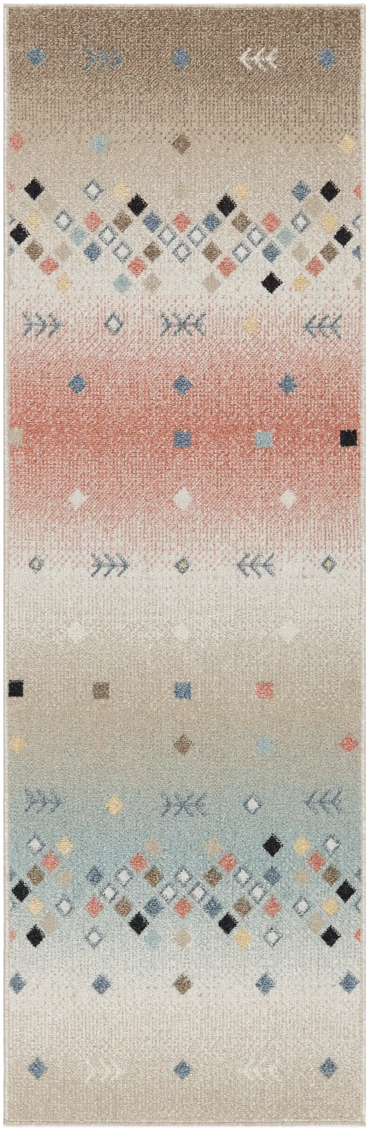 6' Tan Orange and Ivory Geometric Flatweave Runner Rug