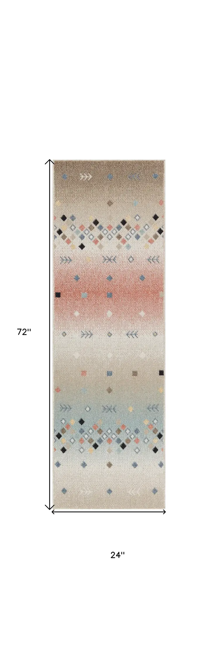 6' Tan Orange and Ivory Geometric Flatweave Runner Rug