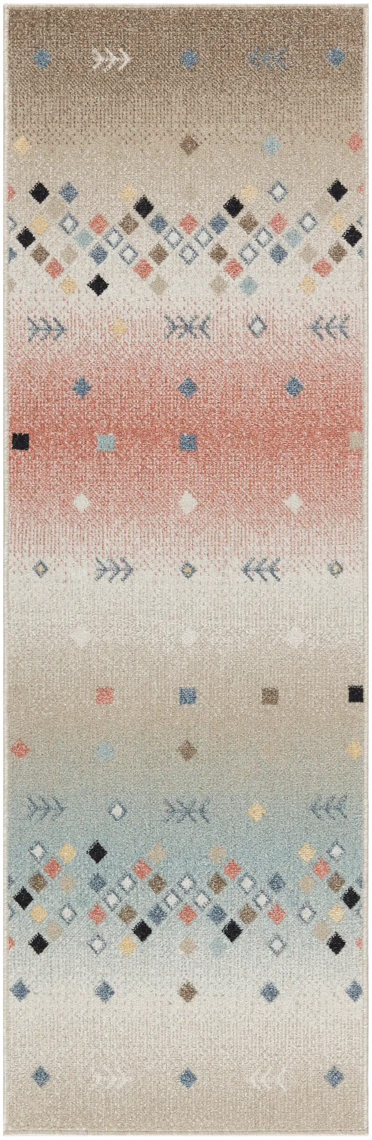 6' Tan Orange and Ivory Geometric Flatweave Runner Rug