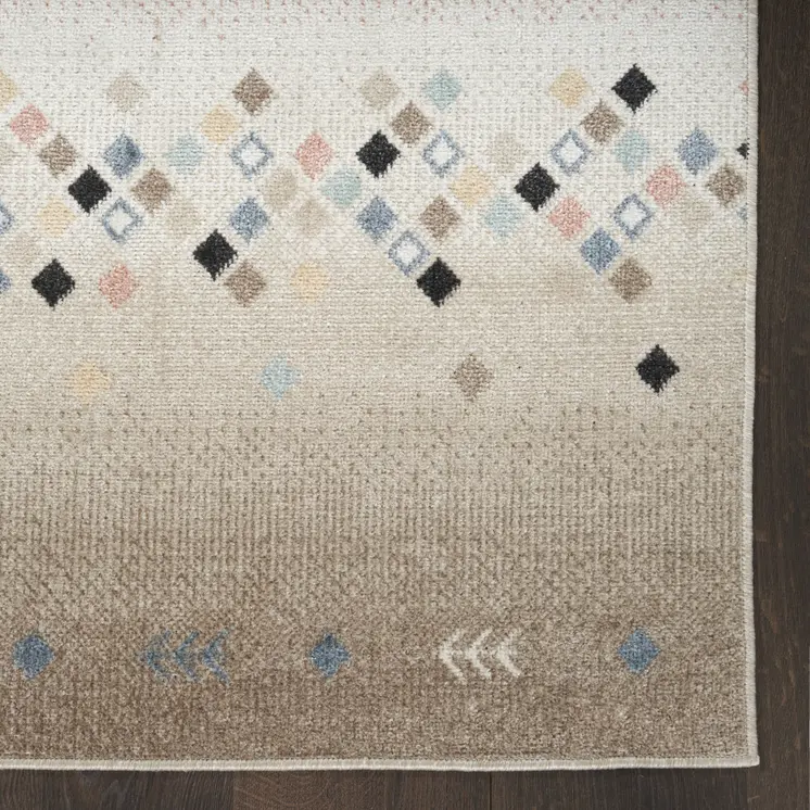 6' Tan Orange and Ivory Geometric Flatweave Runner Rug