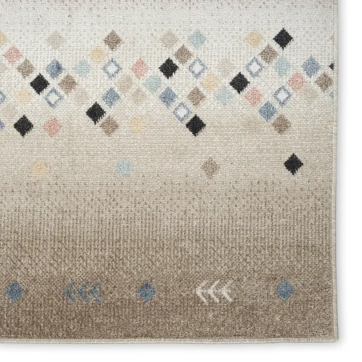 6' Tan Orange and Ivory Geometric Flatweave Runner Rug