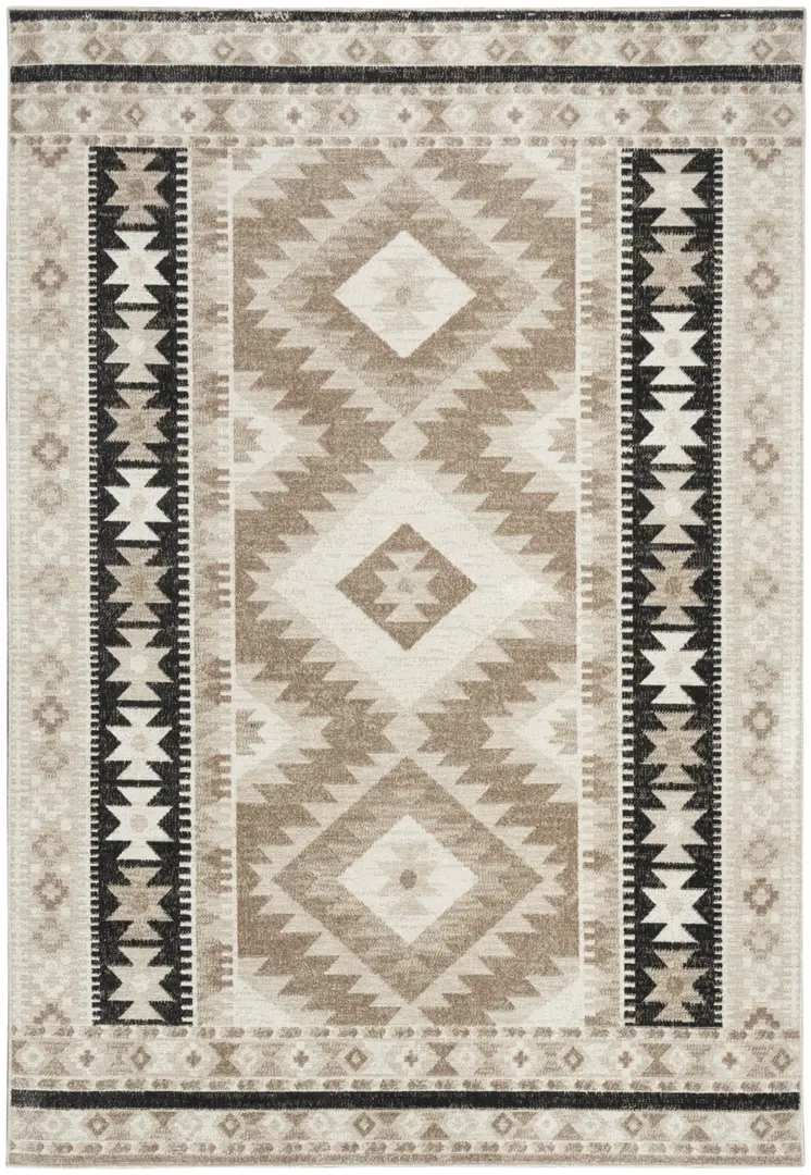 5' X 7' Beige Black And Tan Geometric Flatweave Area Rug