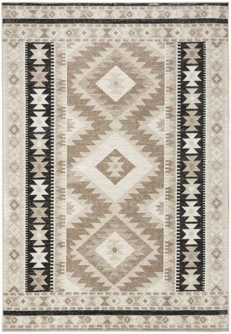 5' X 7' Beige Black And Tan Geometric Flatweave Area Rug