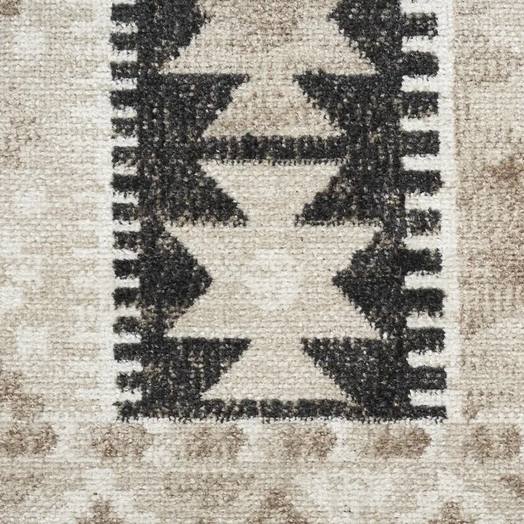 5' X 7' Beige Black And Tan Geometric Flatweave Area Rug