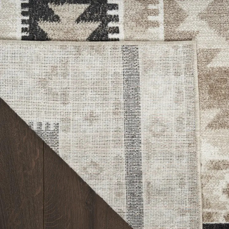 5' X 7' Beige Black And Tan Geometric Flatweave Area Rug