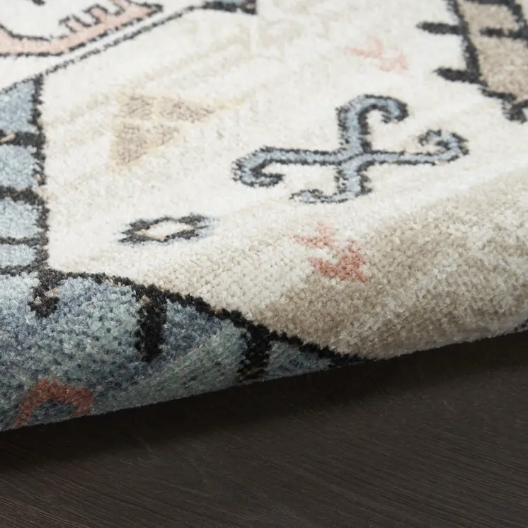 5' X 7' Ivory Tan And Blue Geometric Flatweave Area Rug