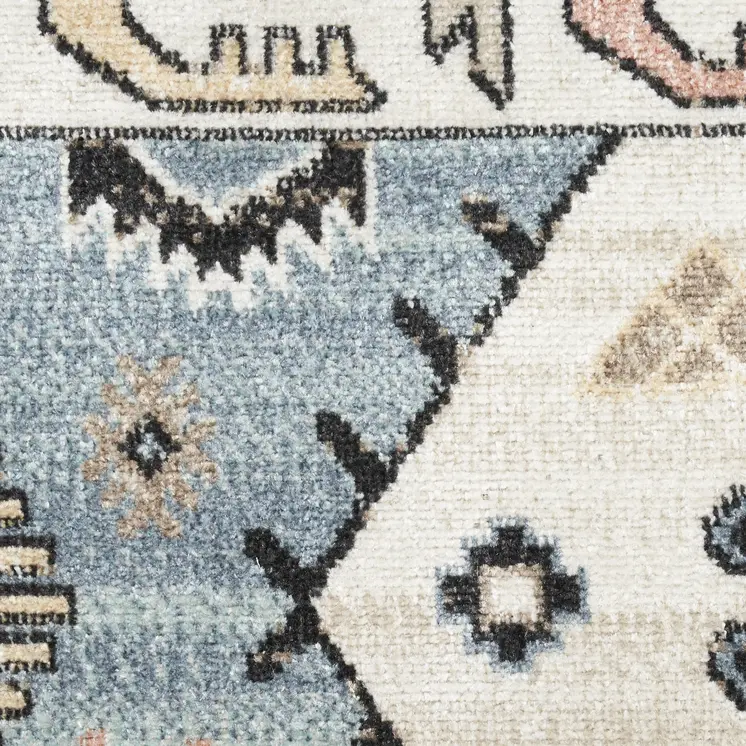 5' X 7' Ivory Tan And Blue Geometric Flatweave Area Rug