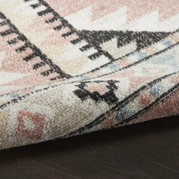 5' X 7' Ivory Pink And Black Geometric Flatweave Area Rug