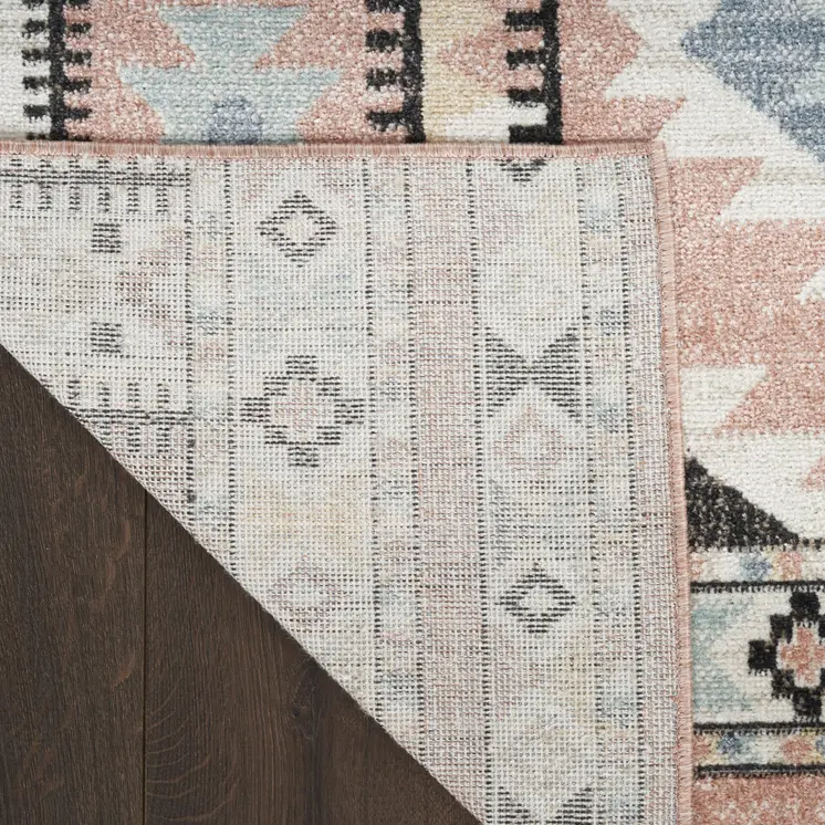5' X 7' Ivory Pink And Black Geometric Flatweave Area Rug