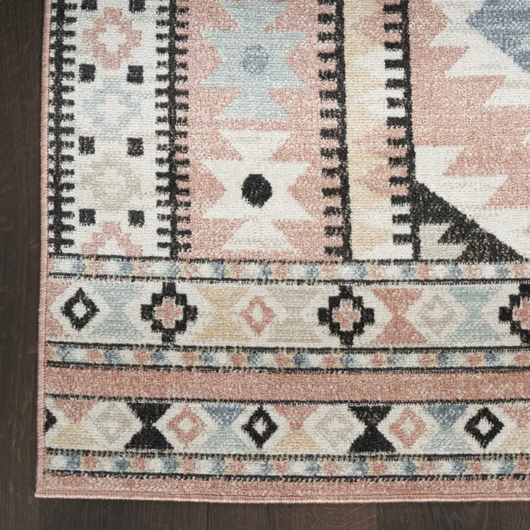 5' X 7' Ivory Pink And Black Geometric Flatweave Area Rug