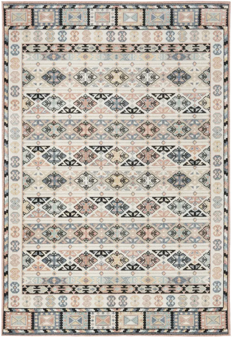 5' X 7' Ivory Tan And Black Geometric Flatweave Area Rug