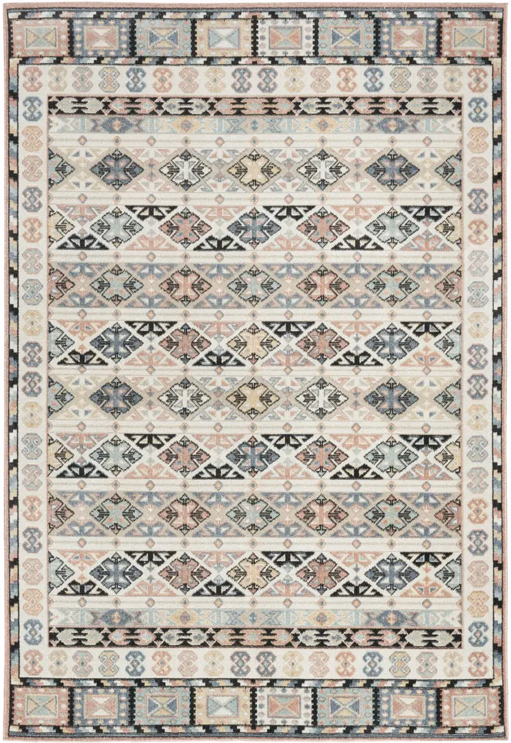 5' X 7' Ivory Tan And Black Geometric Flatweave Area Rug