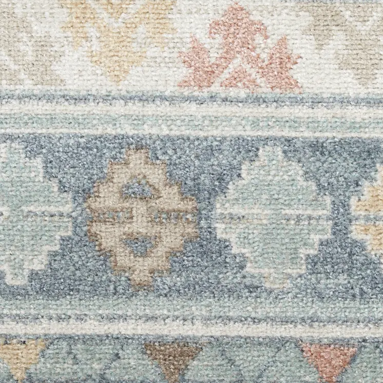 5' X 7' Blue Light Blue and Orange Geometric Flatweave Area Rug