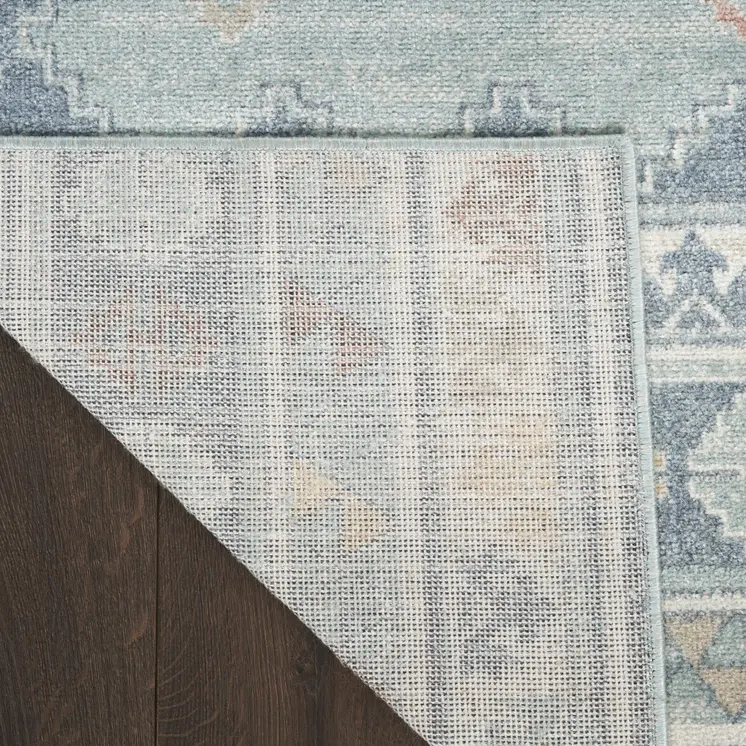 5' X 7' Blue Light Blue and Orange Geometric Flatweave Area Rug