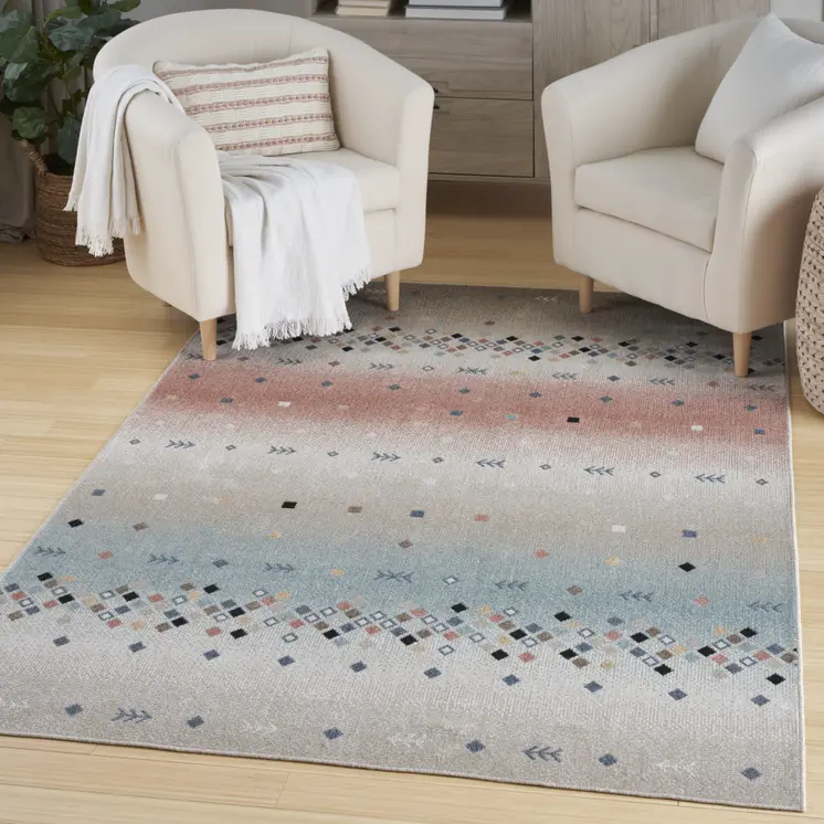 5' X 7' Tan Orange and Ivory Geometric Flatweave Area Rug