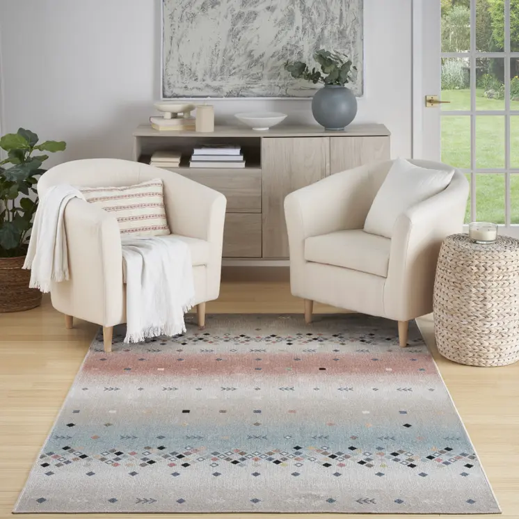 5' X 7' Tan Orange and Ivory Geometric Flatweave Area Rug