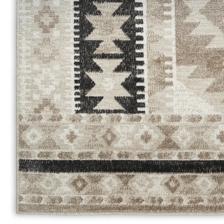 7' X 9' Beige Black And Tan Geometric Flatweave Area Rug