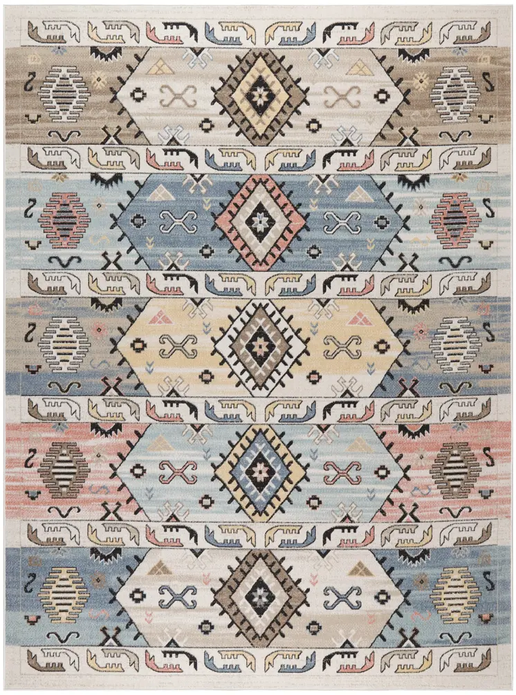 8' X 10' Ivory Tan And Blue Geometric Flatweave Area Rug