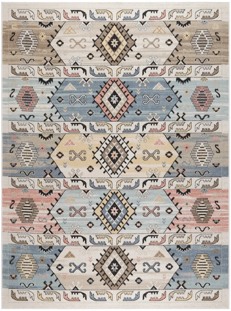 8' X 10' Ivory Tan And Blue Geometric Flatweave Area Rug