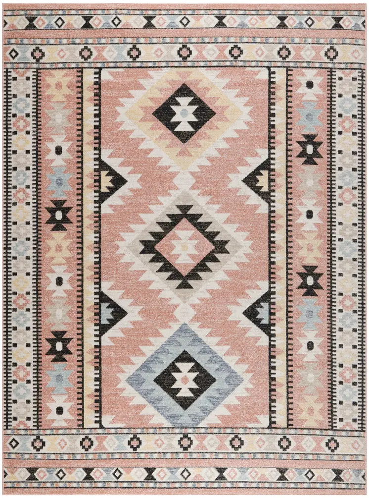 8' X 10' Ivory Pink And Black Geometric Flatweave Area Rug