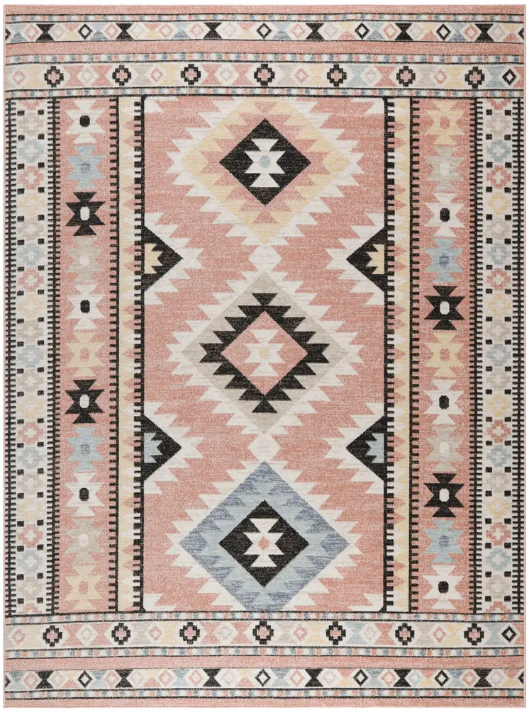 8' X 10' Ivory Pink And Black Geometric Flatweave Area Rug