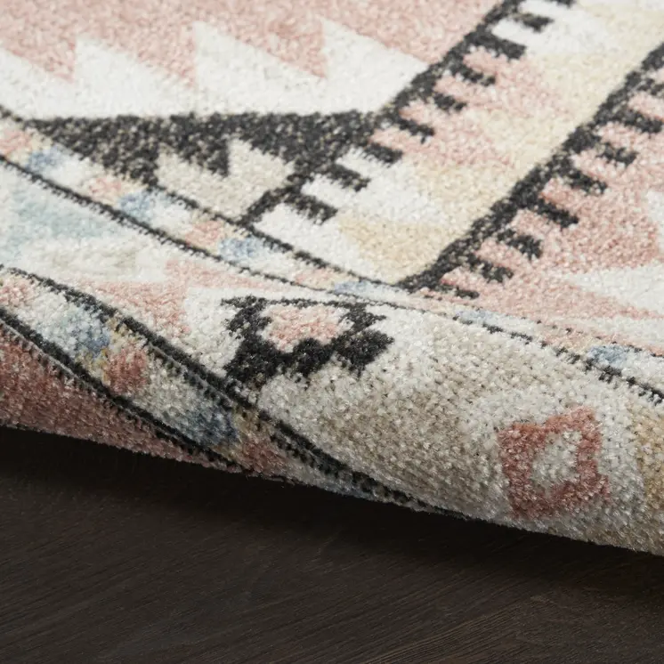 8' X 10' Ivory Pink And Black Geometric Flatweave Area Rug