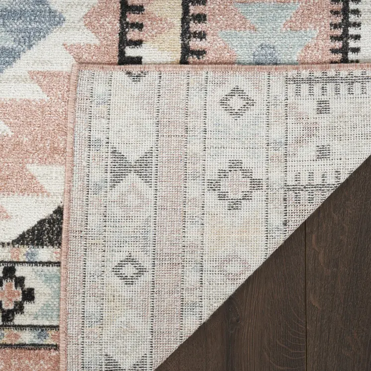 8' X 10' Ivory Pink And Black Geometric Flatweave Area Rug