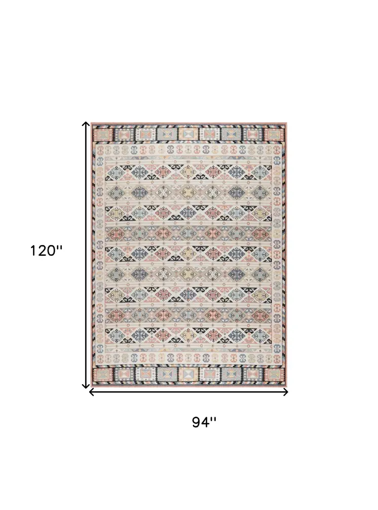8' X 10' Ivory Tan And Black Geometric Flatweave Area Rug