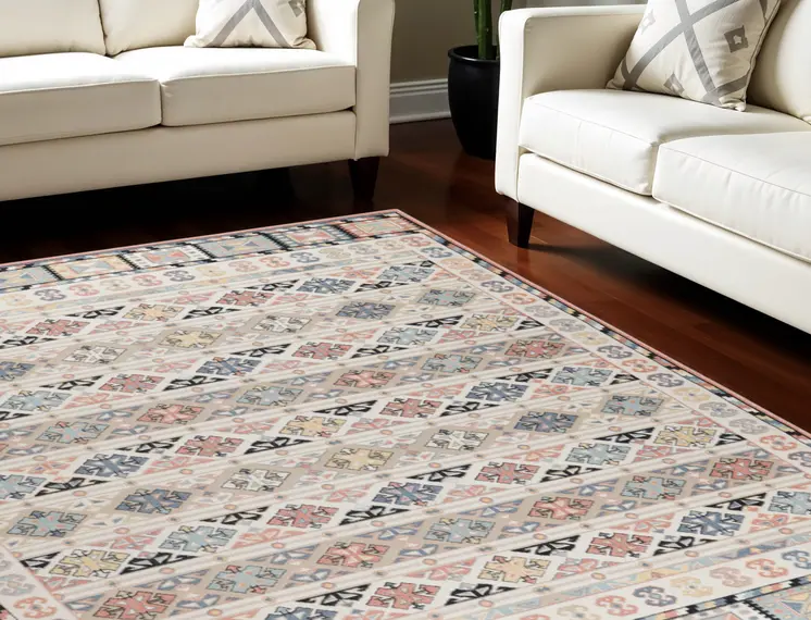 8' X 10' Ivory Tan And Black Geometric Flatweave Area Rug