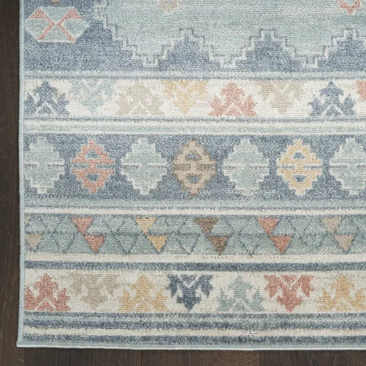 8' X 10' Blue Light Blue and Orange Geometric Flatweave Area Rug