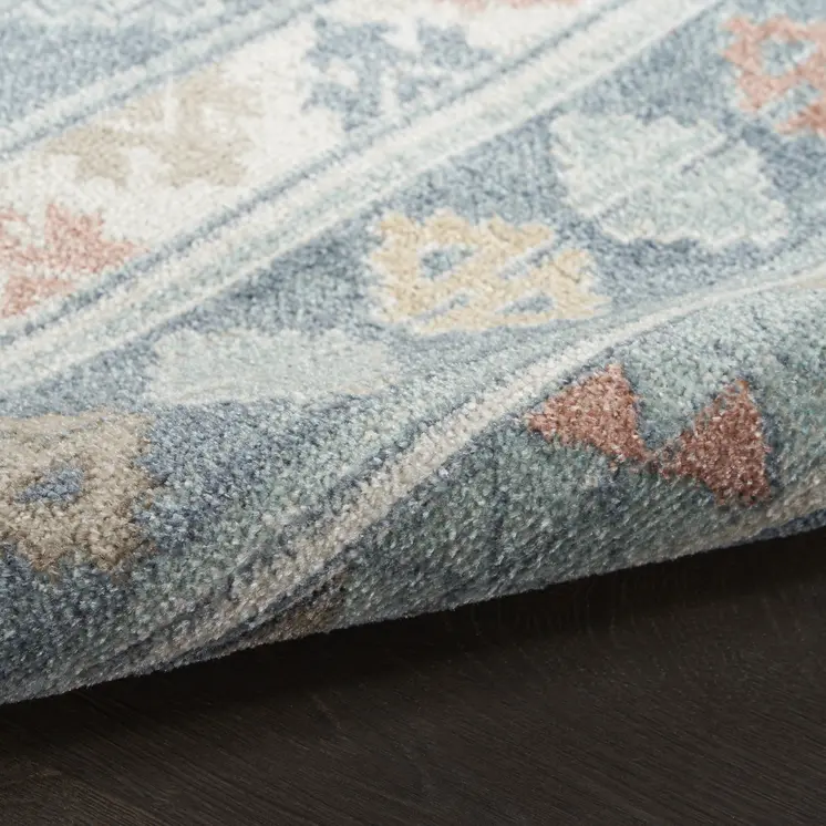 8' X 10' Blue Light Blue and Orange Geometric Flatweave Area Rug