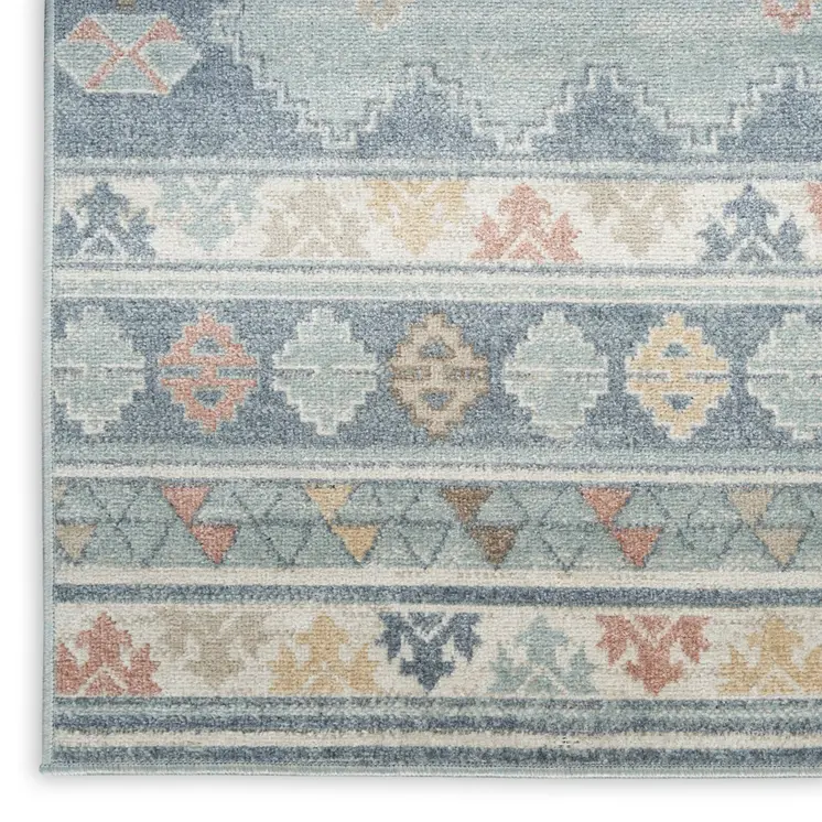 8' X 10' Blue Light Blue and Orange Geometric Flatweave Area Rug