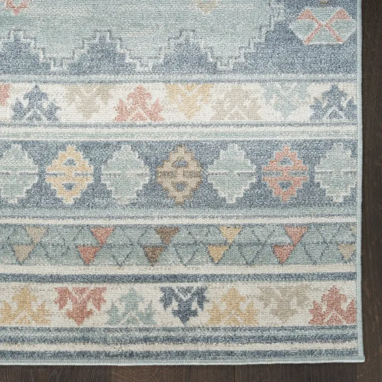 8' X 10' Blue Light Blue and Orange Geometric Flatweave Area Rug