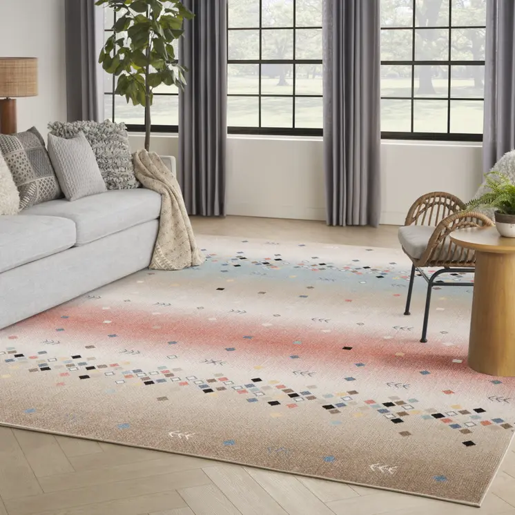 8' X 10' Tan Orange and Ivory Geometric Flatweave Area Rug