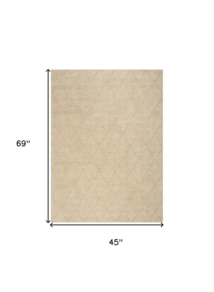 4' X 6' Beige Wool Geometric Area Rug