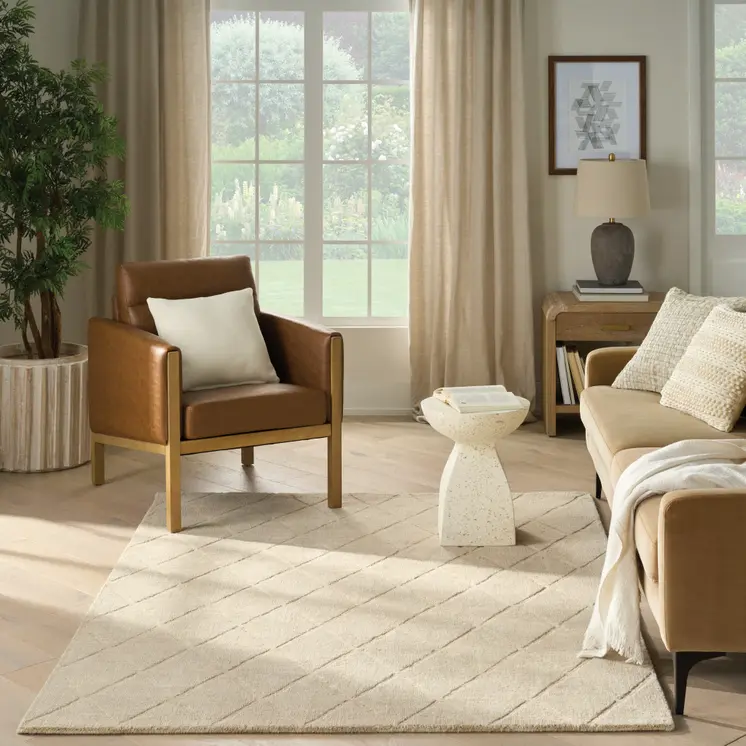 4' X 6' Beige Wool Geometric Area Rug