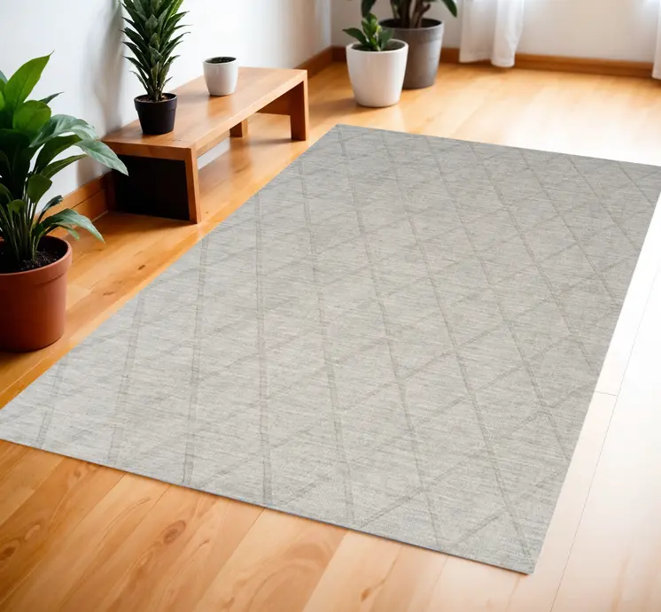 4' X 6' Gray Wool Geometric Area Rug
