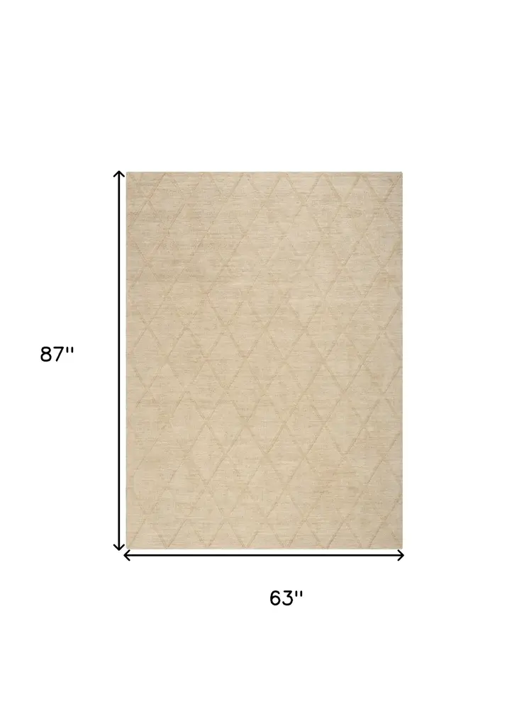 5' X 7' Beige Wool Geometric Area Rug