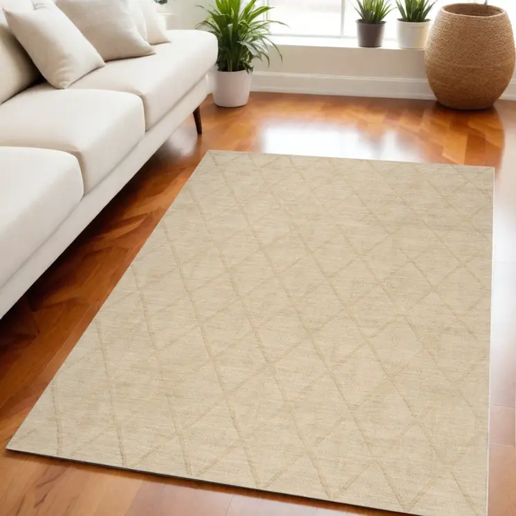 5' X 7' Beige Wool Geometric Area Rug
