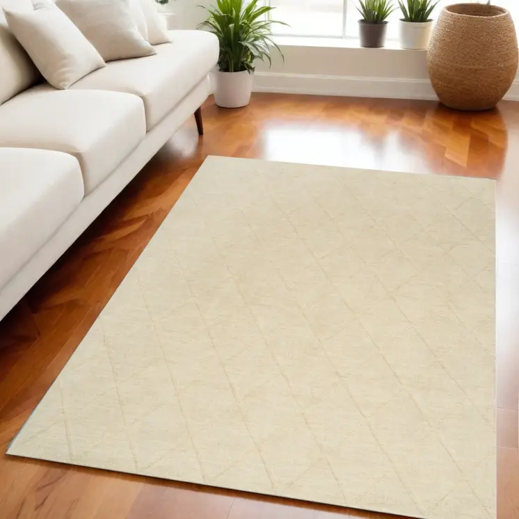 5' X 7' Ivory Wool Geometric Area Rug