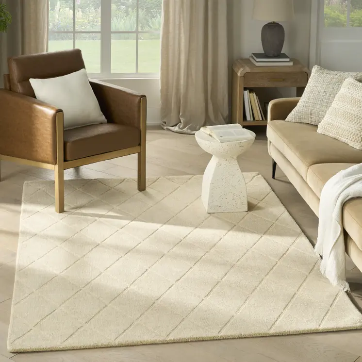 5' X 7' Ivory Wool Geometric Area Rug