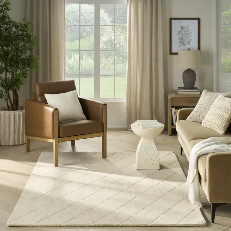 5' X 7' Ivory Wool Geometric Area Rug