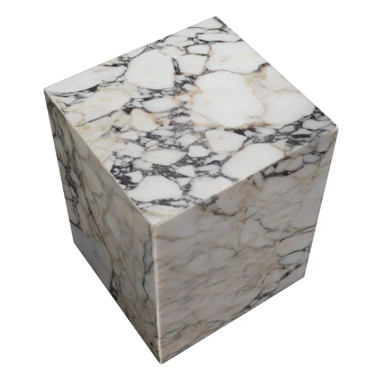 20" Ivory Marble Square Block End Table