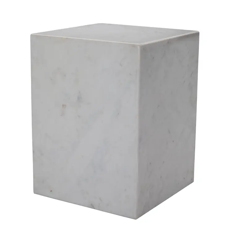 20" White Marble Square Block End Table