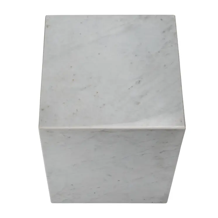 20" White Marble Square Block End Table