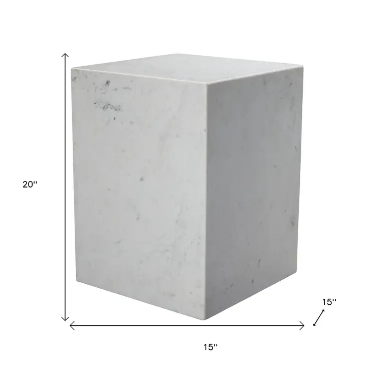 20" White Marble Square Block End Table
