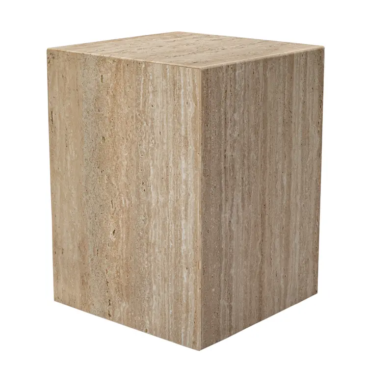 20" Beige Marble Square Block End Table