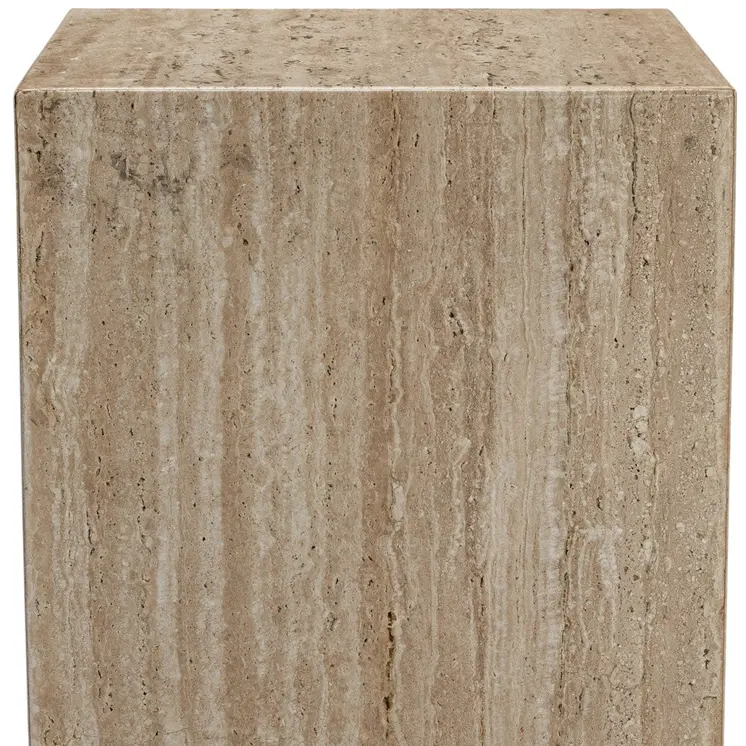 20" Beige Marble Square Block End Table