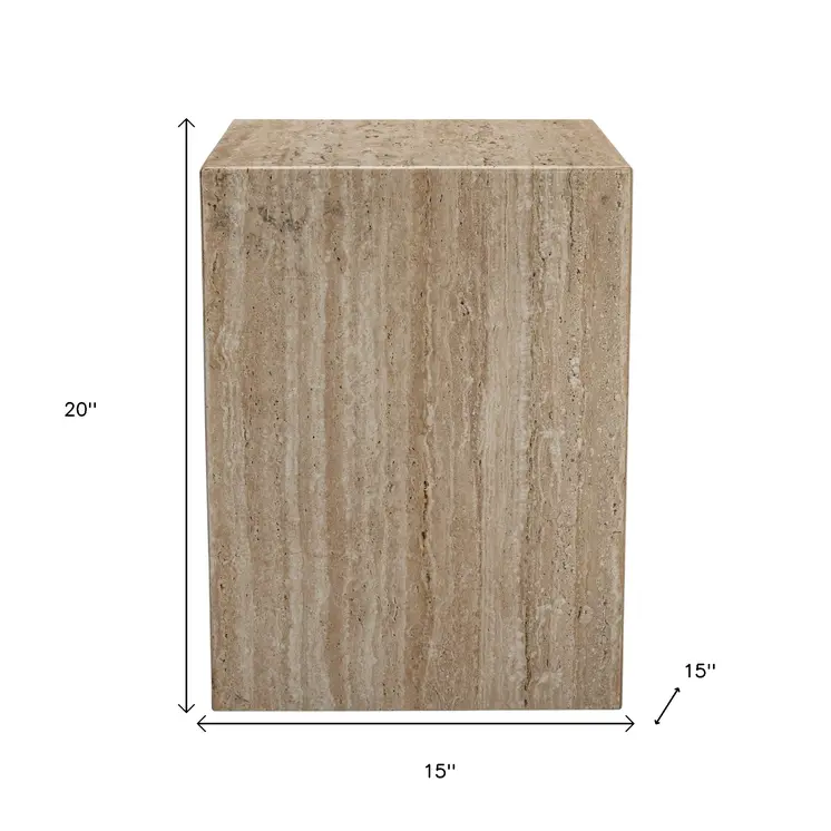 20" Beige Marble Square Block End Table