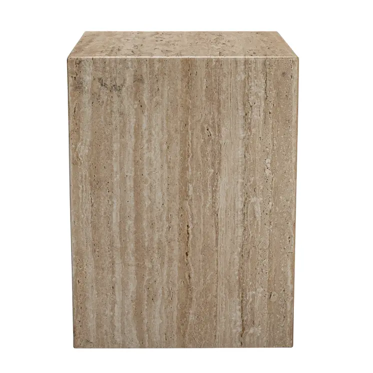 20" Beige Marble Square Block End Table